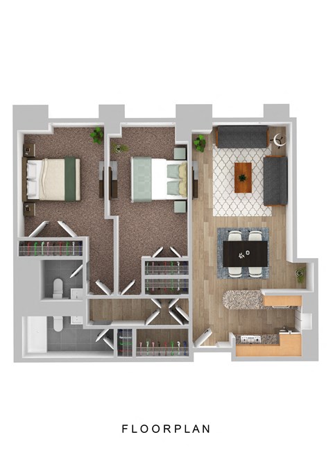 Floor plan for 2 beds, 1.5 baths, 1010 sqft